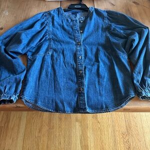 Casual Denim Button-Up Blouse